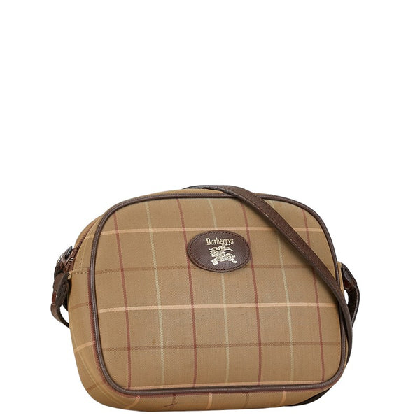 バーバリー チェック 斜め掛け ショルダーバッグ カーキ ブラウン キャンバス レザー レディース BURBERRY 【中古】