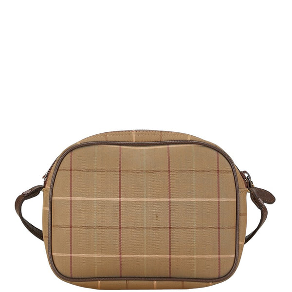バーバリー チェック 斜め掛け ショルダーバッグ カーキ ブラウン キャンバス レザー レディース BURBERRY 【中古】