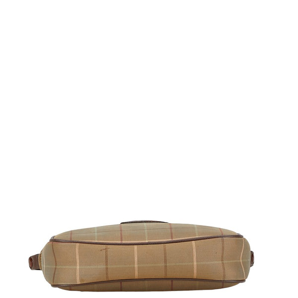 バーバリー チェック 斜め掛け ショルダーバッグ カーキ ブラウン キャンバス レザー レディース BURBERRY 【中古】