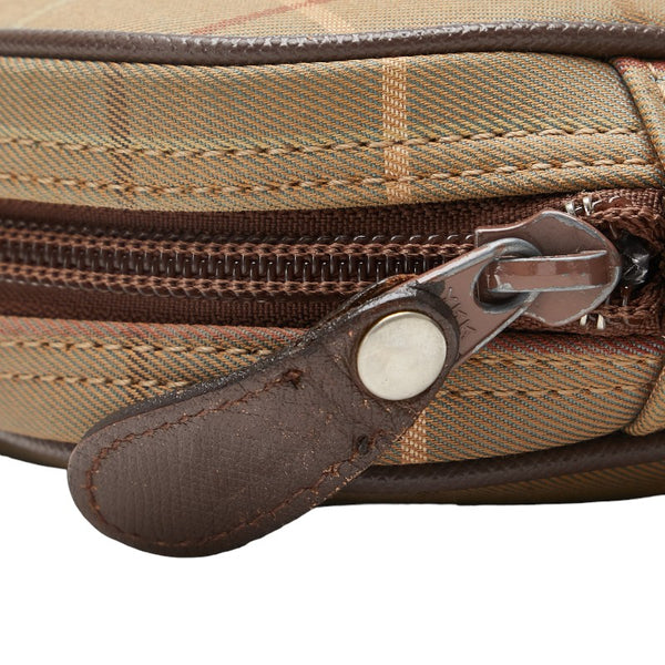バーバリー チェック 斜め掛け ショルダーバッグ カーキ ブラウン キャンバス レザー レディース BURBERRY 【中古】