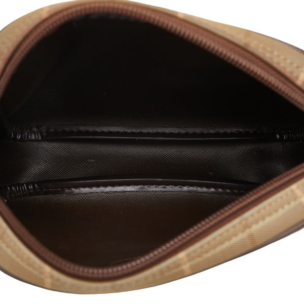 バーバリー チェック 斜め掛け ショルダーバッグ カーキ ブラウン キャンバス レザー レディース BURBERRY 【中古】