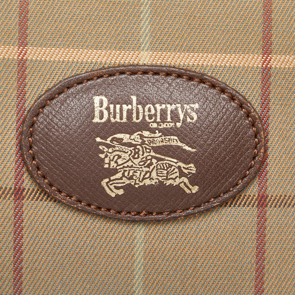 バーバリー チェック 斜め掛け ショルダーバッグ カーキ ブラウン キャンバス レザー レディース BURBERRY 【中古】