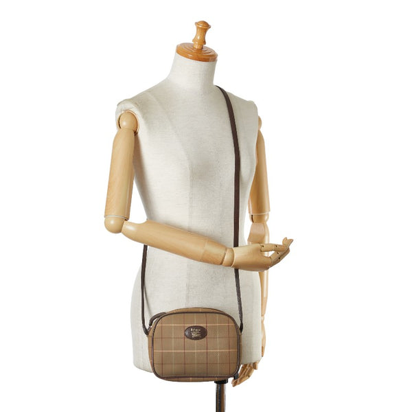 バーバリー チェック 斜め掛け ショルダーバッグ カーキ ブラウン キャンバス レザー レディース BURBERRY 【中古】