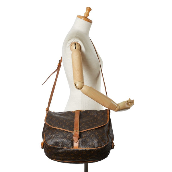 ルイ ヴィトン モノグラム ソミュール35 ショルダーバッグ M42254 ブラウン PVC レザー レディース LOUIS VUITTON 【中古】