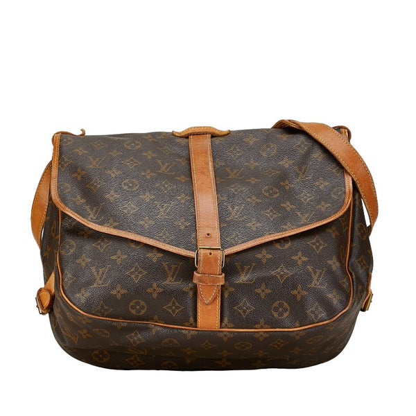 ルイ ヴィトン モノグラム ソミュール35 ショルダーバッグ M42254 ブラウン PVC レザー レディース LOUIS VUITTON 【中古】