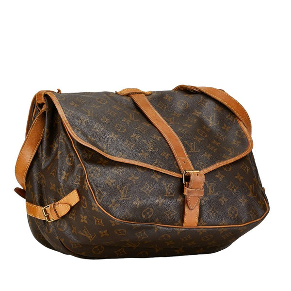 ルイ ヴィトン モノグラム ソミュール35 ショルダーバッグ M42254 ブラウン PVC レザー レディース LOUIS VUITTON 【中古】