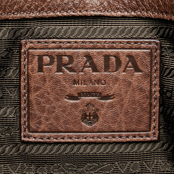 プラダ ロゴ ハンドバッグ トートバッグ ブラウン レザー レディース PRADA 【中古】
