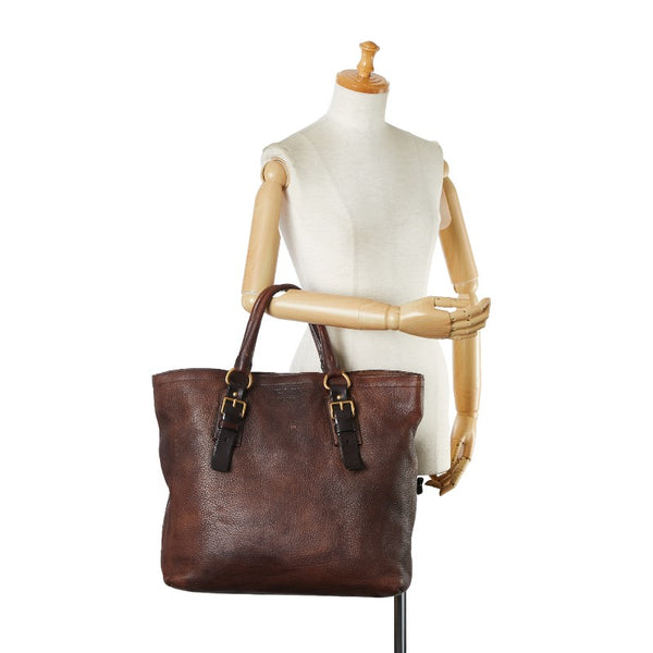 プラダ ロゴ ハンドバッグ トートバッグ ブラウン レザー レディース PRADA 【中古】
