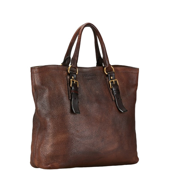 プラダ ロゴ ハンドバッグ トートバッグ ブラウン レザー レディース PRADA 【中古】
