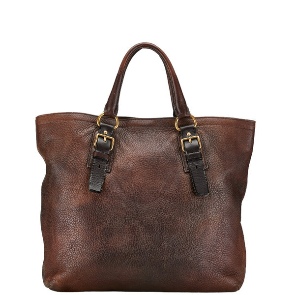 プラダ ロゴ ハンドバッグ トートバッグ ブラウン レザー レディース PRADA 【中古】