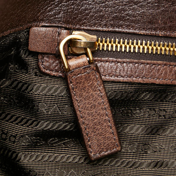 プラダ ロゴ ハンドバッグ トートバッグ ブラウン レザー レディース PRADA 【中古】