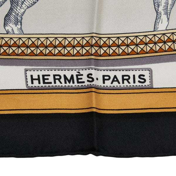 エルメス カレ90 GRAND APPARAT 盛装の馬 スカーフ ホワイト ブラック マルチカラー シルク レディース HERMES 【中古】