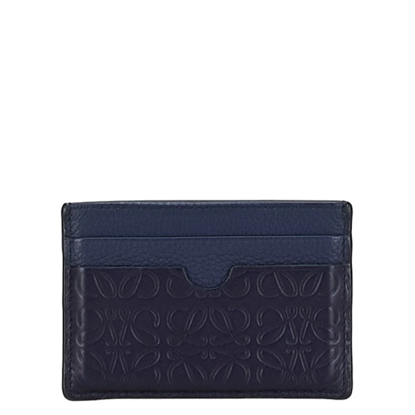 ロエベ リピートアナグラム カードケース ネイビー レザー レディース LOEWE 【中古】