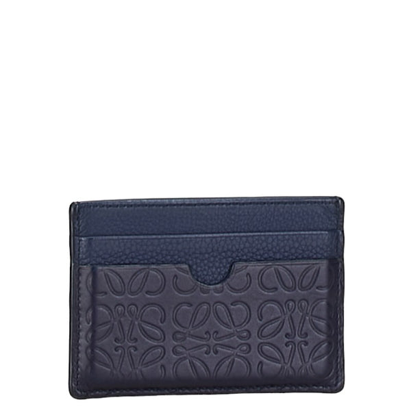 ロエベ リピートアナグラム カードケース ネイビー レザー レディース LOEWE 【中古】