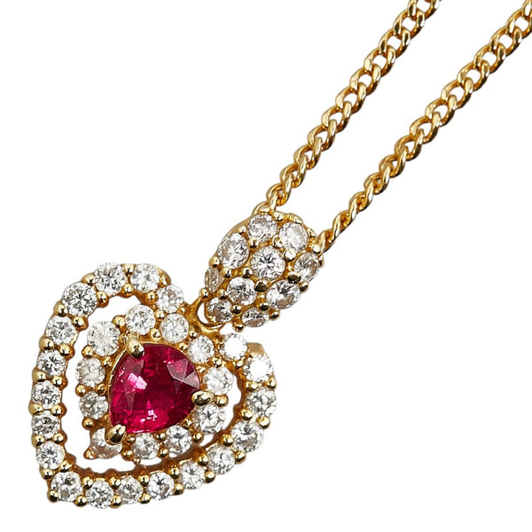 K18YG イエローゴールド ルビー0.41ct ダイヤ0.60ct ハートモチーフ ネックレス レディース 【中古】