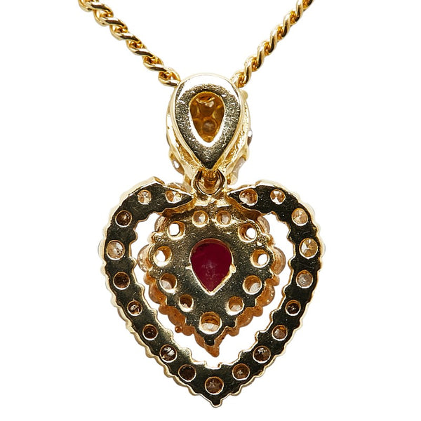 K18YG イエローゴールド ルビー0.41ct ダイヤ0.60ct ハートモチーフ ネックレス レディース 【中古】