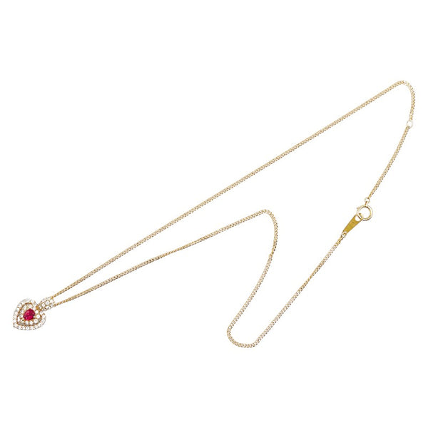 K18YG イエローゴールド ルビー0.41ct ダイヤ0.60ct ハートモチーフ ネックレス レディース 【中古】
