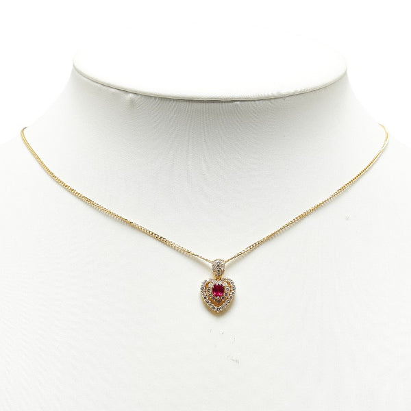 K18YG イエローゴールド ルビー0.41ct ダイヤ0.60ct ハートモチーフ ネックレス レディース 【中古】