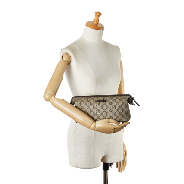 グッチ GGスプリーム ポーチ コスメティックポーチ 130652 ベージュ ブラウン PVC レザー レディース GUCCI 【中古】