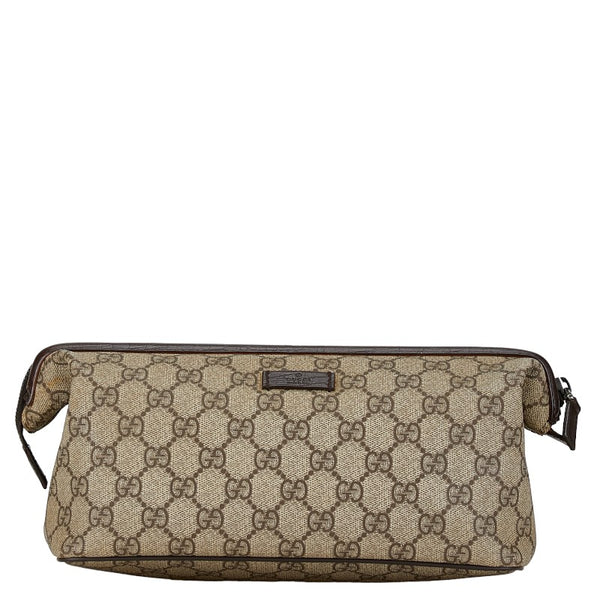 グッチ GGスプリーム ポーチ コスメティックポーチ 130652 ベージュ ブラウン PVC レザー レディース GUCCI 【中古】