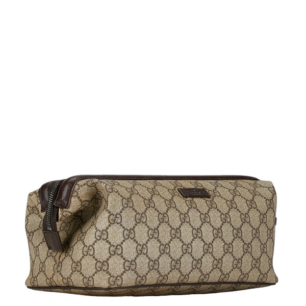 グッチ GGスプリーム ポーチ コスメティックポーチ 130652 ベージュ ブラウン PVC レザー レディース GUCCI 【中古】