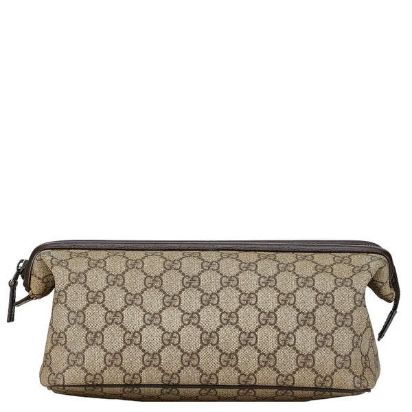 グッチ GGスプリーム ポーチ コスメティックポーチ 130652 ベージュ ブラウン PVC レザー レディース GUCCI 【中古】