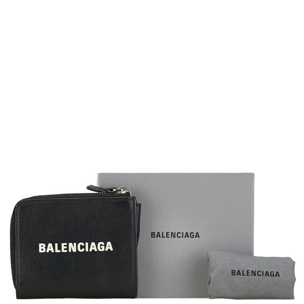 バレンシアガ エブリデイ L字ファスナー カードケース パスケース 505046 ブラック レザー レディース BALENCIAGA 【中古】