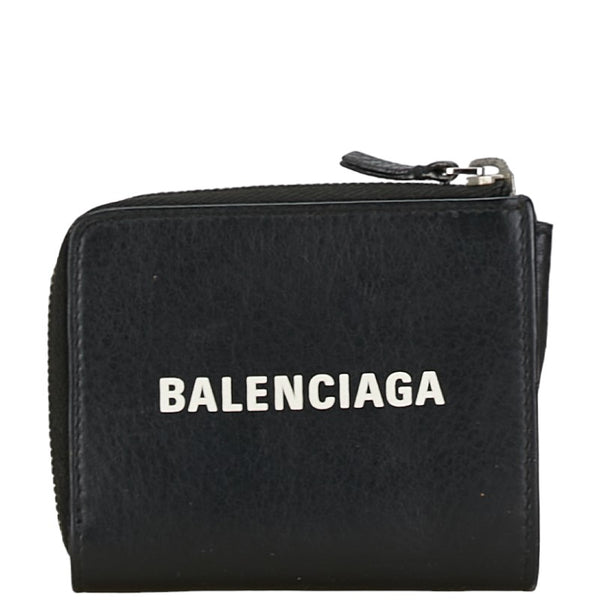 バレンシアガ エブリデイ L字ファスナー カードケース パスケース 505046 ブラック レザー レディース BALENCIAGA 【中古】