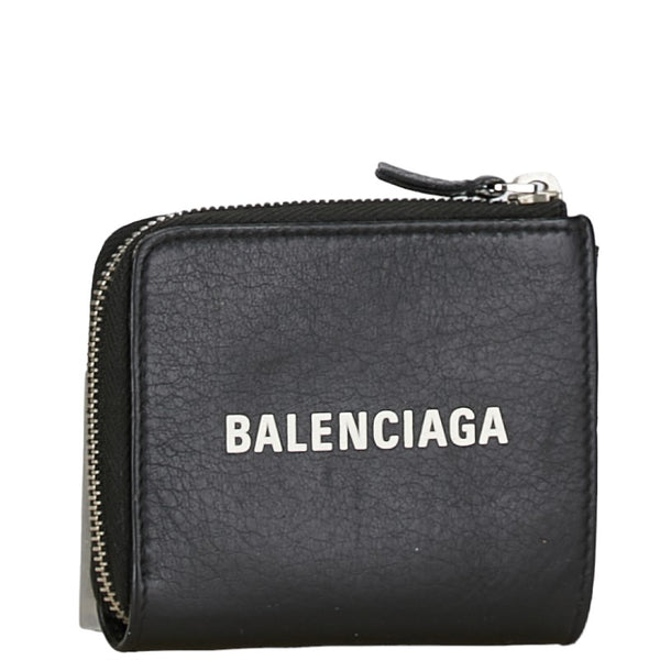 バレンシアガ エブリデイ L字ファスナー カードケース パスケース 505046 ブラック レザー レディース BALENCIAGA 【中古】