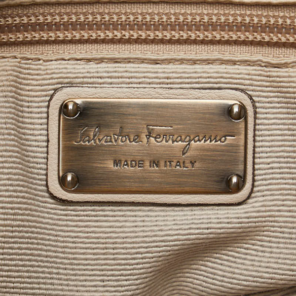 サルヴァトーレフェラガモ ヴァラリボン ハンドバッグ AU-21 B665 ホワイト ブラック レザー ナイロン レディース Salvatore Ferragamo 【中古】