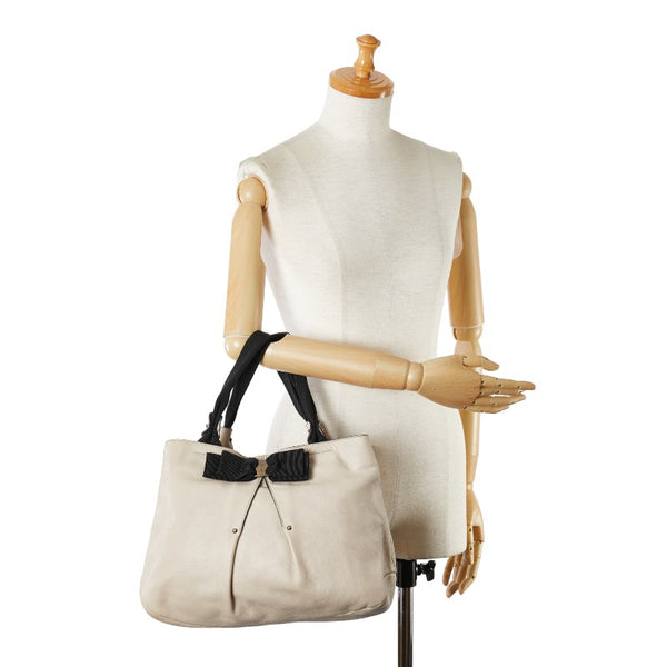 サルヴァトーレフェラガモ ヴァラリボン ハンドバッグ AU-21 B665 ホワイト ブラック レザー ナイロン レディース Salvatore Ferragamo 【中古】