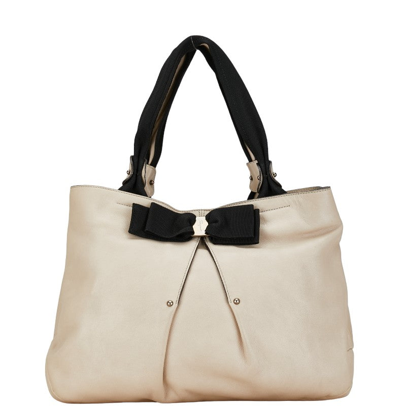 サルヴァトーレフェラガモ ヴァラリボン ハンドバッグ AU-21 B665 ホワイト ブラック レザー ナイロン レディース Salvatore Ferragamo 【中古】