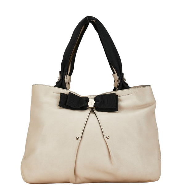 サルヴァトーレフェラガモ ヴァラリボン ハンドバッグ AU-21 B665 ホワイト ブラック レザー ナイロン レディース Salvatore Ferragamo 【中古】