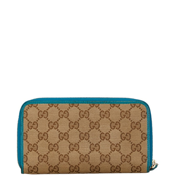 グッチ GGキャンバス ラウンドジップ 長財布 363423 ベージュ ブルー レザー キャンバス レディース GUCCI 【中古】