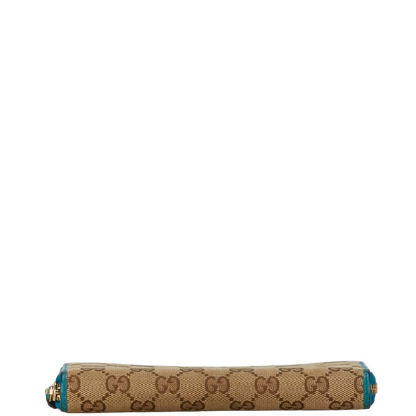 グッチ GGキャンバス ラウンドジップ 長財布 363423 ベージュ ブルー レザー キャンバス レディース GUCCI 【中古】