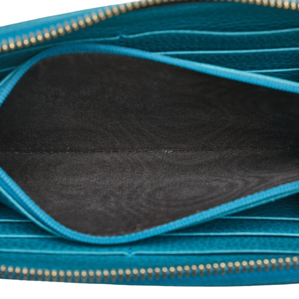 グッチ GGキャンバス ラウンドジップ 長財布 363423 ベージュ ブルー レザー キャンバス レディース GUCCI 【中古】