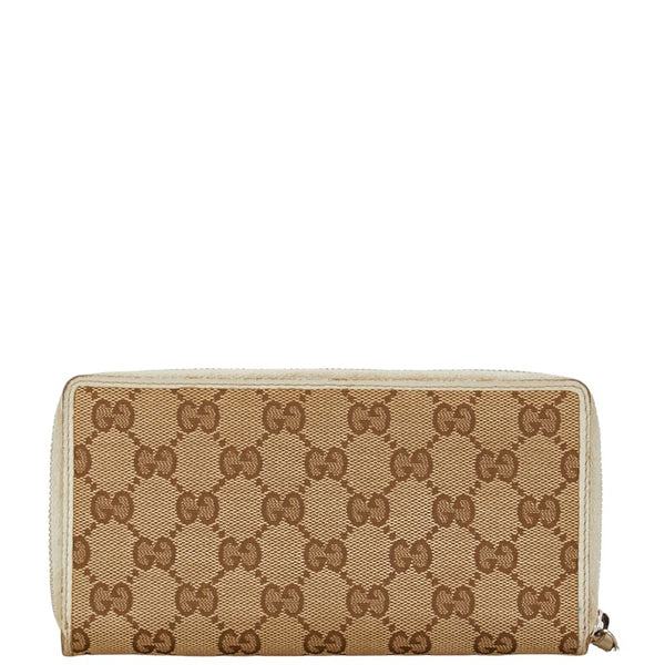 グッチ GGキャンバス リボン ウェブ シェリーライン ラウンドファスナー 長財布 257003 ベージュ ホワイト キャンバス レザー レディース GUCCI 【中古】