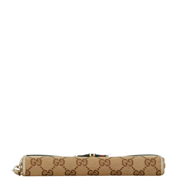 グッチ GGキャンバス リボン ウェブ シェリーライン ラウンドファスナー 長財布 257003 ベージュ ホワイト キャンバス レザー レディース GUCCI 【中古】