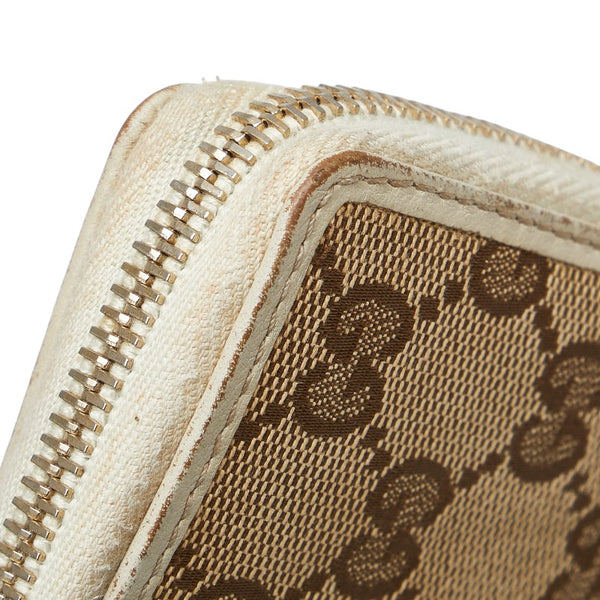 グッチ GGキャンバス リボン ウェブ シェリーライン ラウンドファスナー 長財布 257003 ベージュ ホワイト キャンバス レザー レディース GUCCI 【中古】