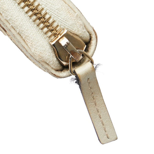 グッチ GGキャンバス リボン ウェブ シェリーライン ラウンドファスナー 長財布 257003 ベージュ ホワイト キャンバス レザー レディース GUCCI 【中古】