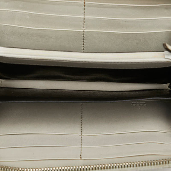 グッチ GGキャンバス リボン ウェブ シェリーライン ラウンドファスナー 長財布 257003 ベージュ ホワイト キャンバス レザー レディース GUCCI 【中古】