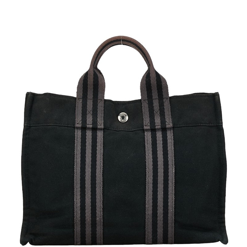 エルメス フルートゥPM ハンドバッグ トートバッグ ブラック グレー キャンバス レディース HERMES 【中古】