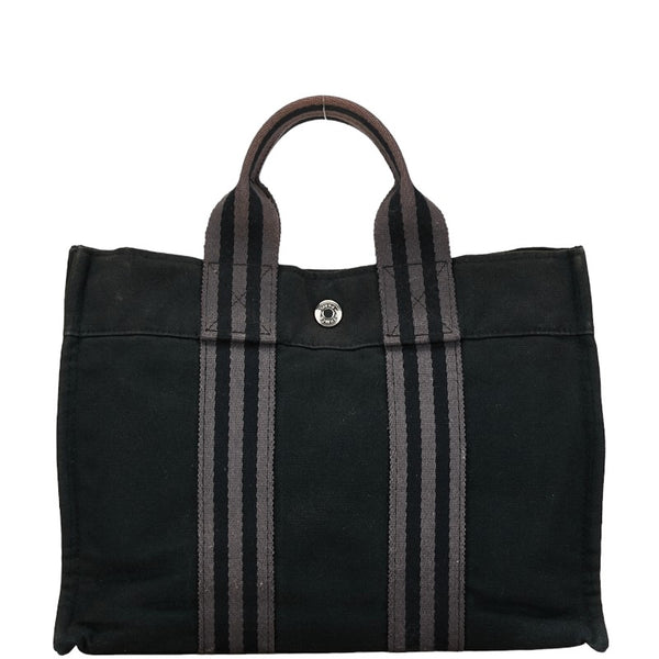 エルメス フルートゥPM ハンドバッグ トートバッグ ブラック グレー キャンバス レディース HERMES 【中古】
