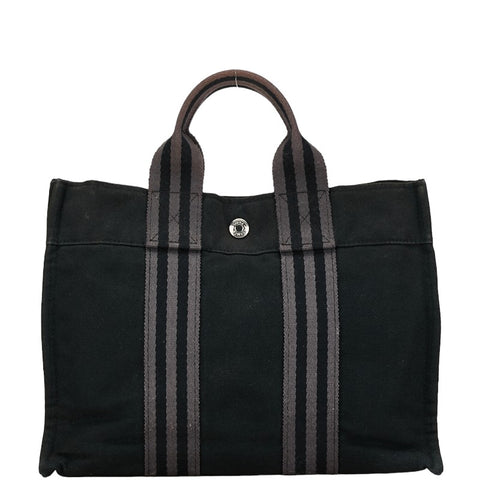 エルメス フルートゥPM ハンドバッグ トートバッグ ブラック グレー キャンバス レディース HERMES 【中古】
