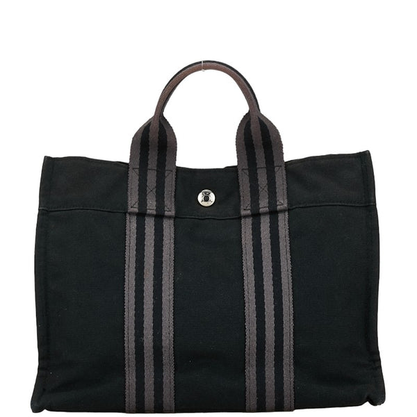 エルメス フルートゥPM ハンドバッグ トートバッグ ブラック グレー キャンバス レディース HERMES 【中古】