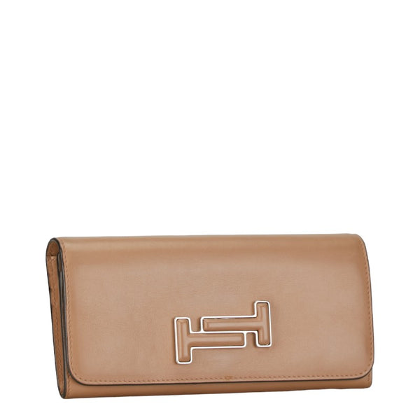 トッズ 長財布 ベージュ ブラウン レザー レディース TOD’S 【中古】
