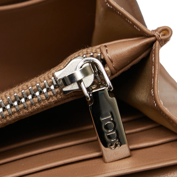 トッズ 長財布 ベージュ ブラウン レザー レディース TOD’S 【中古】