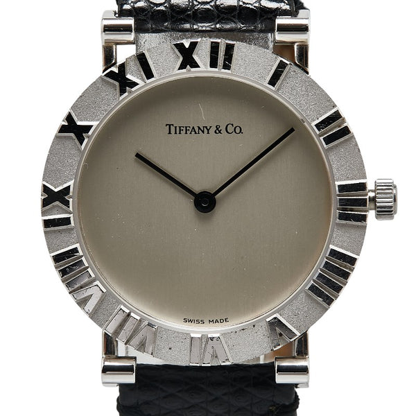 ティファニー アトラス 腕時計 M0640 クオーツ シルバー文字盤 SV925 シルバー レザー メンズ TIFFANY&Co. 【中古】