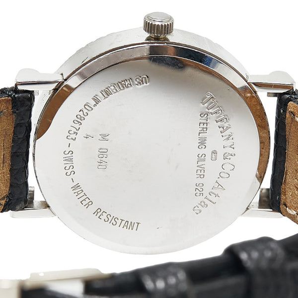 ティファニー アトラス 腕時計 M0640 クオーツ シルバー文字盤 SV925 シルバー レザー メンズ TIFFANY&Co. 【中古】