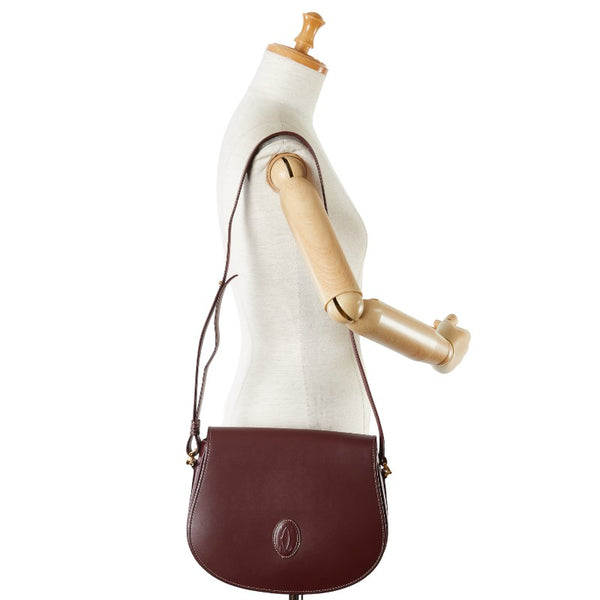 カルティエ マストライン 斜め掛け ショルダーバッグ ボルドー ワインレッド レザー レディース CARTIER 【中古】